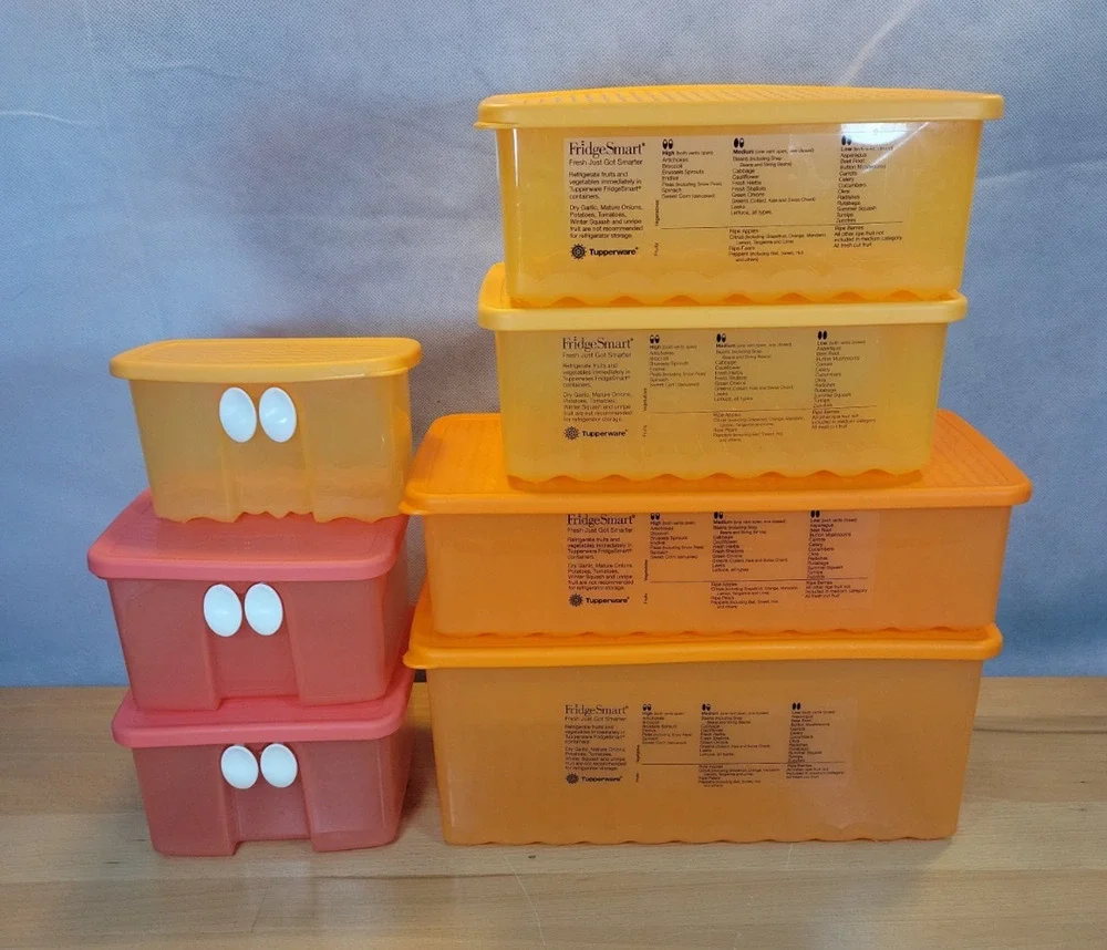 Tupperware Fridge Smart Vented Containers set of 7 with lids orange red